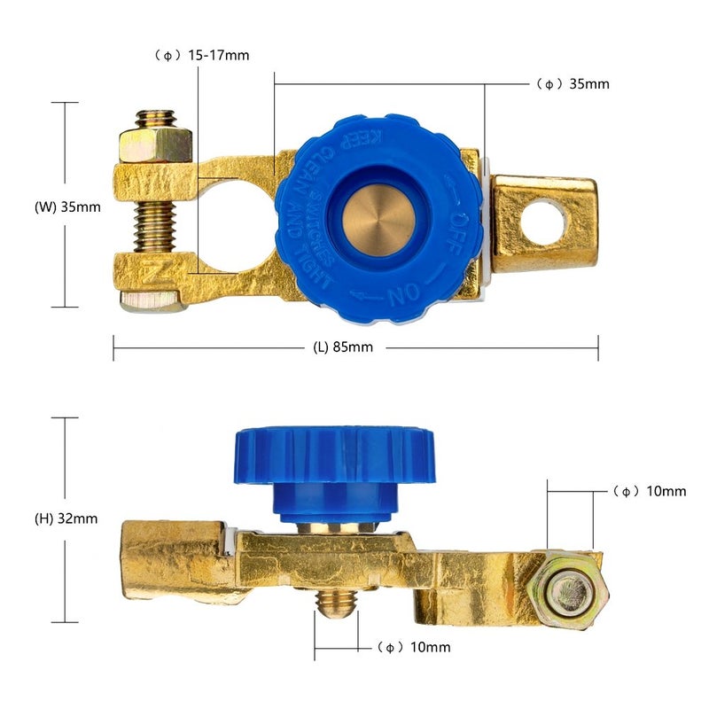 Jtron Top Post Battery Isolator Switch Link Terminal Quick Cut Off Disconnect Master Kill Switch Brass Pure Copper Car Battery Switch with PVC Case Automotive Power Kill Switch (Blue+Case) - Image 3
